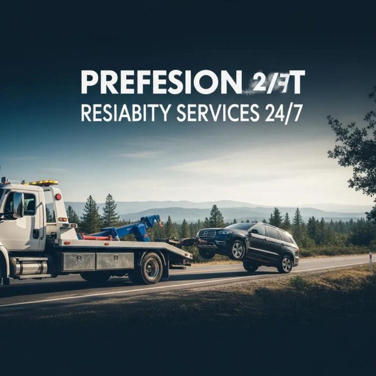 Towing service in Oregon with a tow truck assisting a stranded vehicle on a scenic roadside